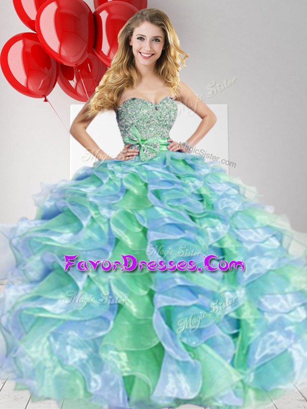 Amazing Multi-color Quinceanera Dresses Military Ball and Sweet 16 and Quinceanera with Beading and Ruffles and Bowknot Sweetheart Sleeveless Zipper