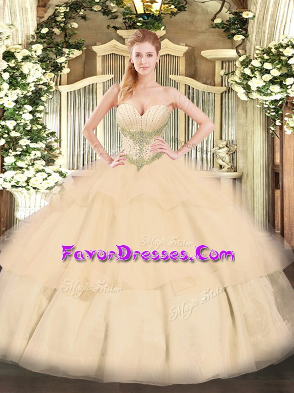 Sumptuous Champagne Lace Up Sweet 16 Dresses Beading and Ruffled Layers Sleeveless Floor Length