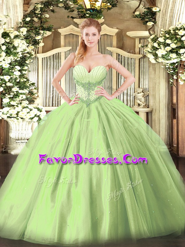 Smart Sweetheart Sleeveless Tulle Ball Gown Prom Dress Beading Lace Up