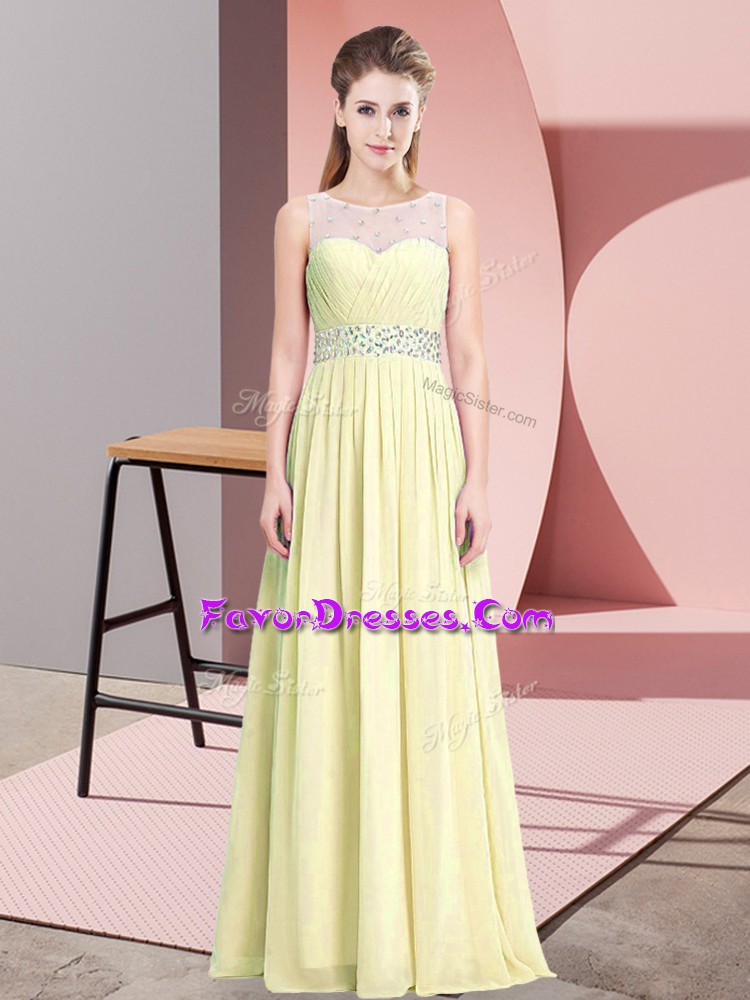  Light Yellow Scoop Neckline Beading Dress for Prom Sleeveless Zipper