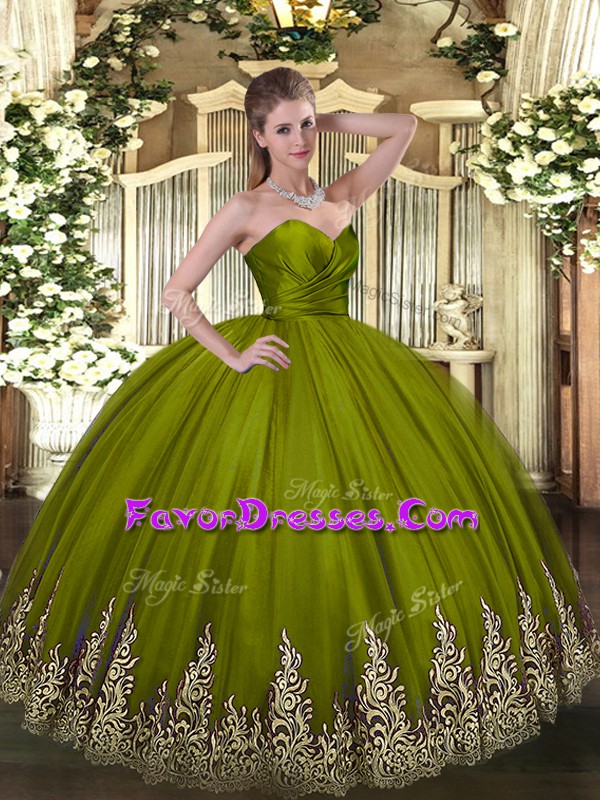 Artistic Olive Green Sweet 16 Quinceanera Dress Military Ball and Sweet 16 and Quinceanera with Appliques Sweetheart Sleeveless Zipper