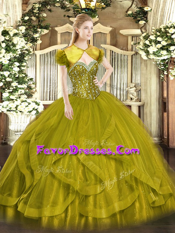  Sweetheart Sleeveless Tulle Sweet 16 Quinceanera Dress Beading and Ruffles Lace Up