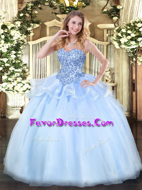  Sleeveless Lace Up Floor Length Appliques Quinceanera Gown