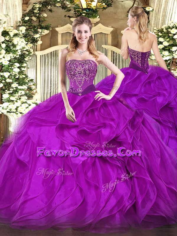 Sumptuous Purple Sleeveless Beading and Ruffles Floor Length Quinceanera Dresses