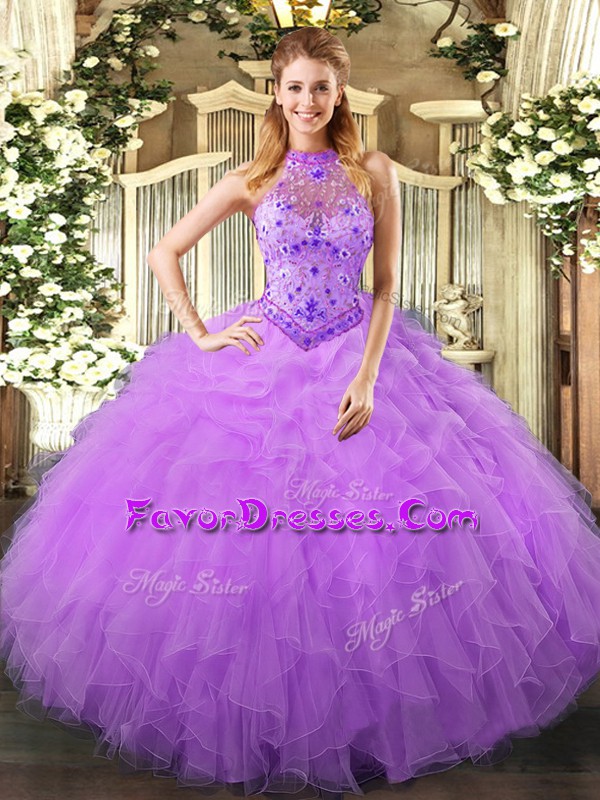 Amazing Floor Length Ball Gowns Sleeveless Lavender Sweet 16 Dress Lace Up