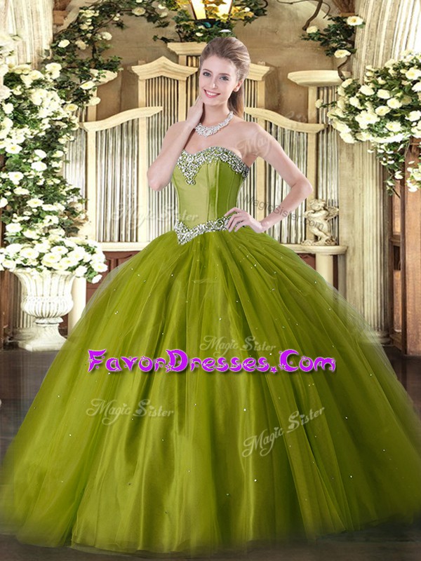  Floor Length Olive Green Quinceanera Gown Sweetheart Sleeveless Lace Up