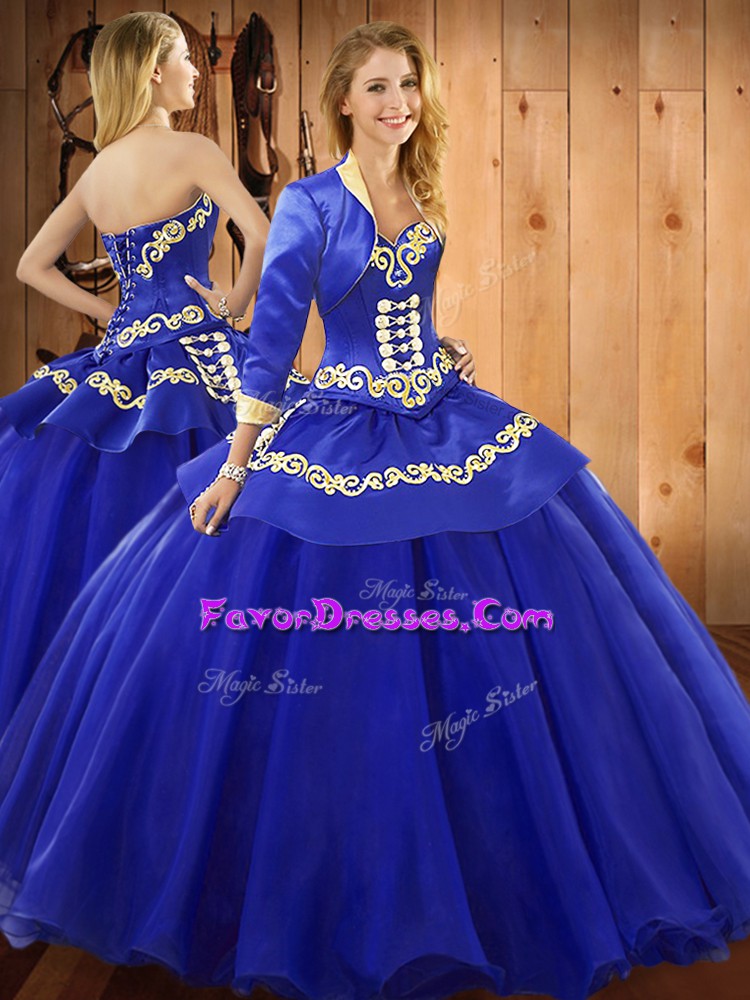 Captivating Blue Sleeveless Floor Length Ruffles Lace Up Ball Gown Prom Dress