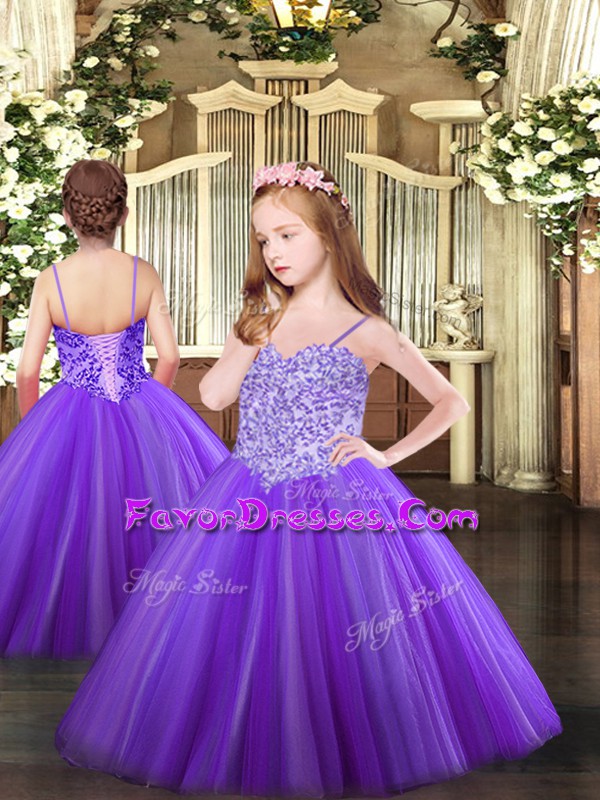  Sleeveless Lace Up Floor Length Appliques Pageant Dress for Teens