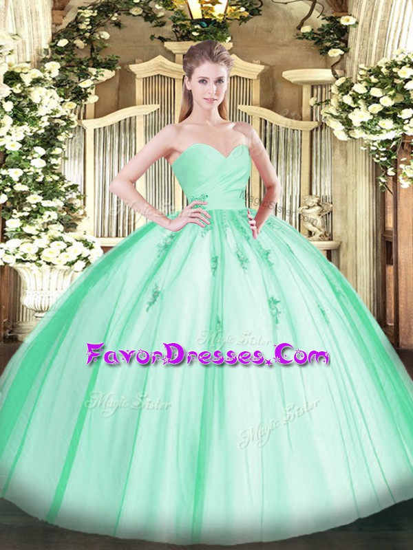  Sweetheart Sleeveless Tulle Quinceanera Dress Beading and Appliques Lace Up