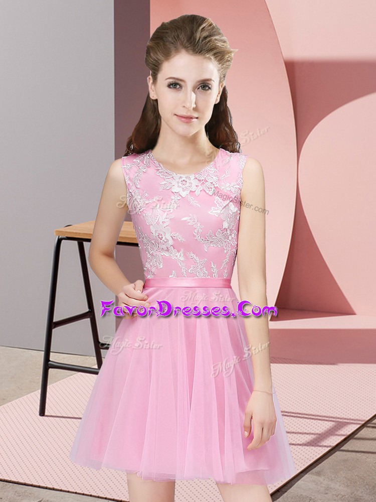 Clearance Pink Wedding Guest Dresses Prom and Party and Wedding Party with Lace Scoop Sleeveless Side Zipper