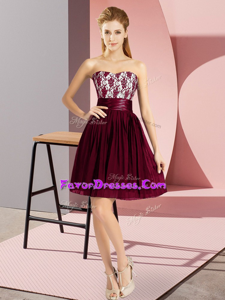 Hot Sale Sleeveless Mini Length Lace Zipper Homecoming Dress with Burgundy