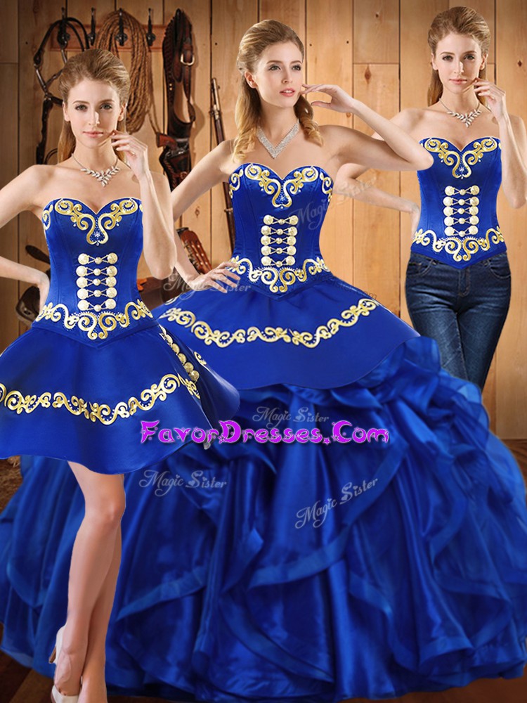 Royal Blue Sleeveless Organza Lace Up Quinceanera Gowns for Military Ball and Sweet 16 and Quinceanera