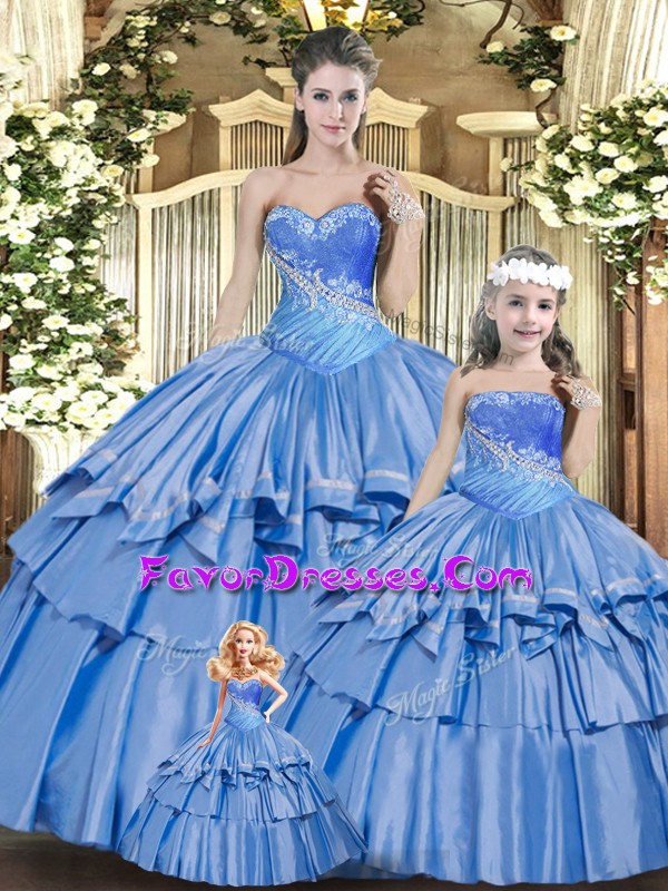 Ball Gowns Ball Gown Prom Dress Baby Blue Sweetheart Organza Sleeveless Floor Length Lace Up