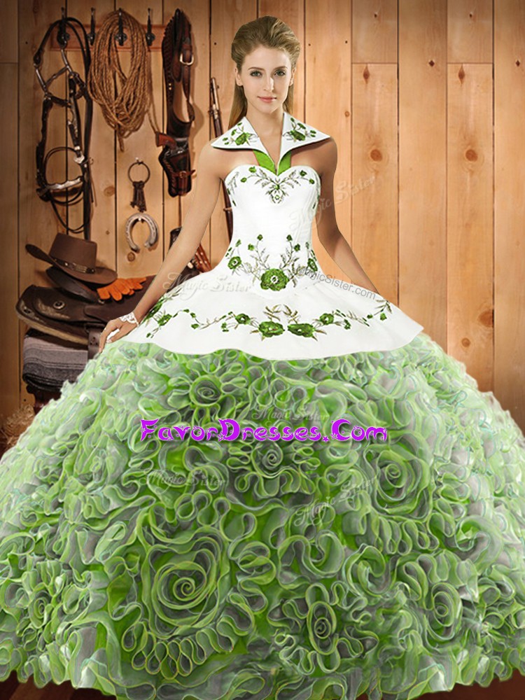 Pretty Multi-color Lace Up Sweet 16 Quinceanera Dress Embroidery Sleeveless Sweep Train