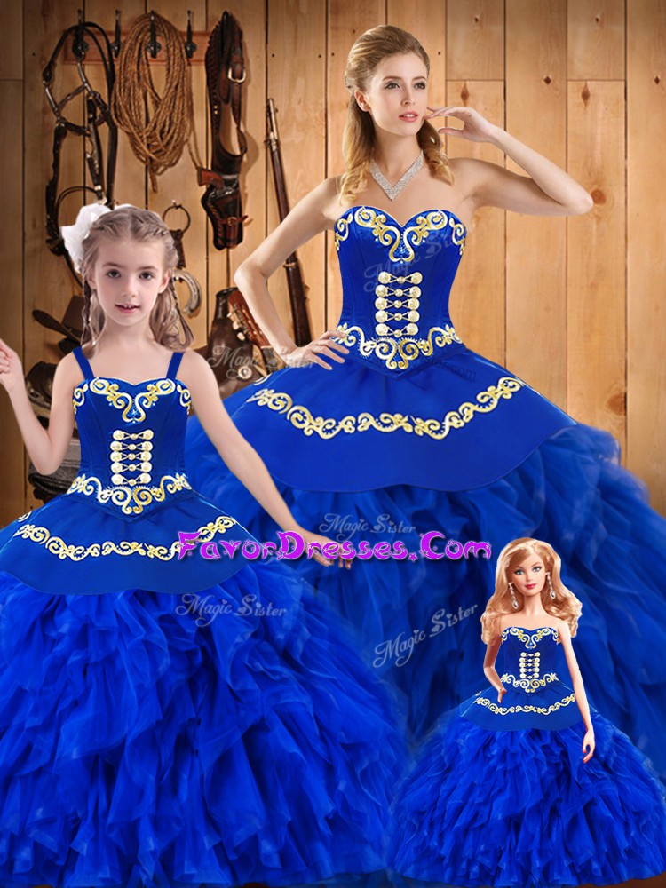 Custom Design Ball Gowns Sweet 16 Dresses Royal Blue Sweetheart Tulle Sleeveless Floor Length Lace Up
