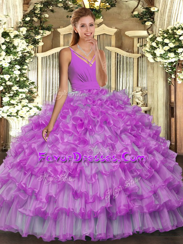  Sleeveless Backless Floor Length Ruffled Layers Quinceanera Gowns
