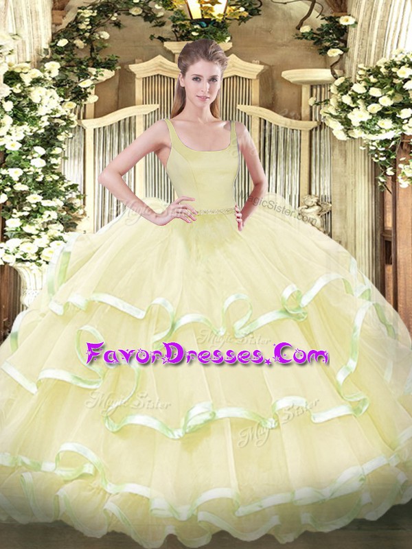  Sleeveless Zipper Floor Length Beading and Ruffled Layers Ball Gown Prom Dress