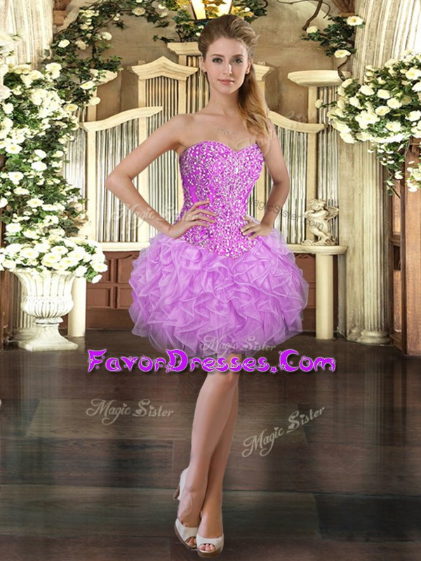 Sumptuous Sweetheart Sleeveless Lace Up Lilac Organza