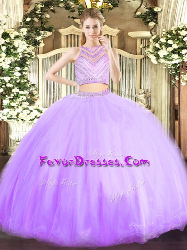 New Style Sleeveless Floor Length Beading Zipper Sweet 16 Quinceanera Dress with Lavender