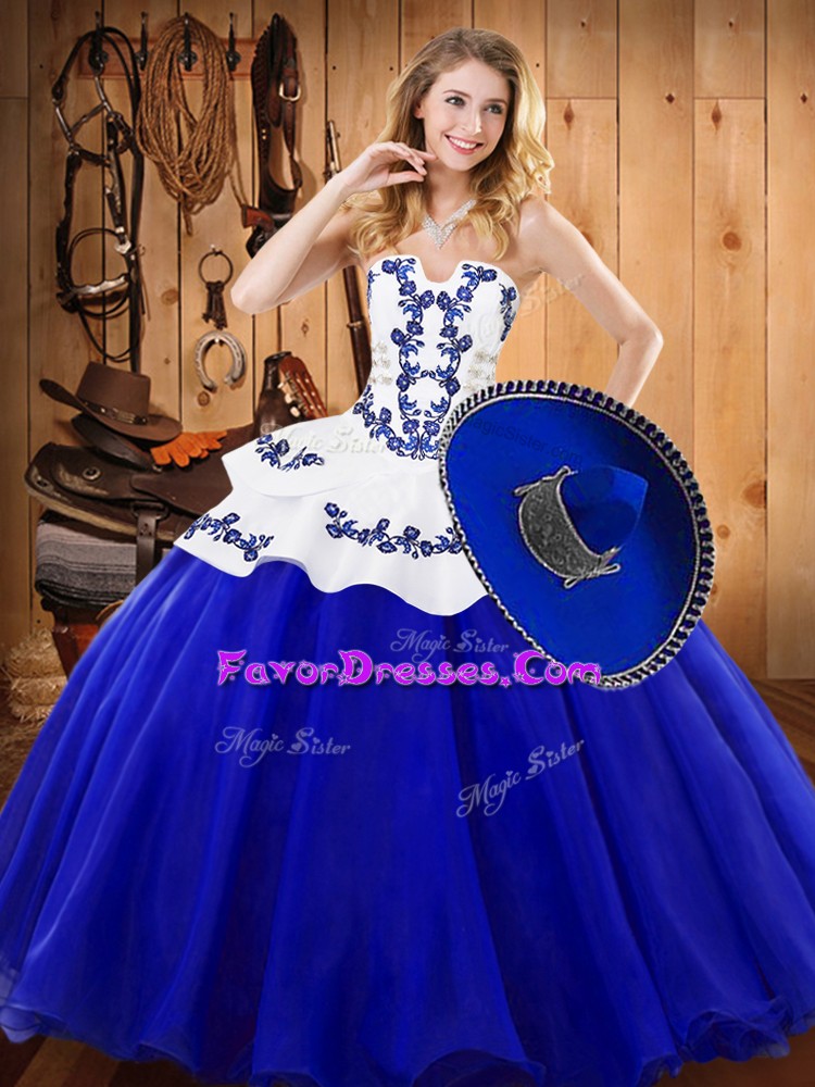 Inexpensive Tulle Sleeveless Floor Length Sweet 16 Quinceanera Dress and Embroidery