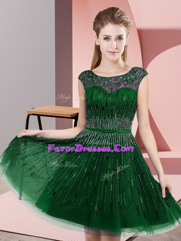  Knee Length Empire Sleeveless Green Homecoming Dress Backless