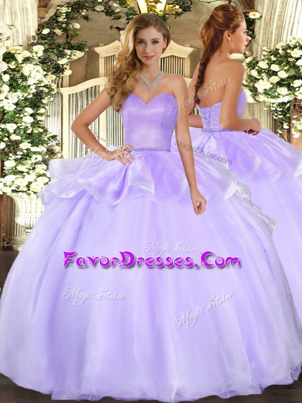 Fitting Sweetheart Sleeveless Organza Quinceanera Dress Beading and Ruffles Lace Up
