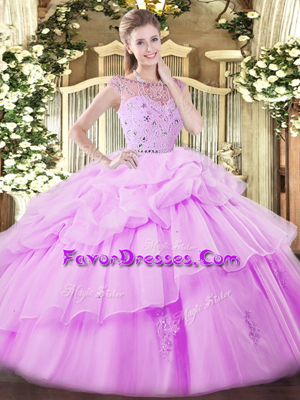New Arrival Lilac Bateau Zipper Beading and Ruffles and Pick Ups Quinceanera Dress Sleeveless