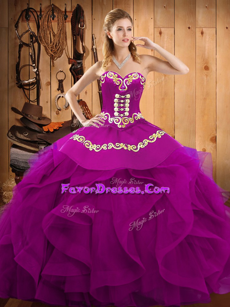Low Price Floor Length Fuchsia Quinceanera Dress Sweetheart Sleeveless Lace Up