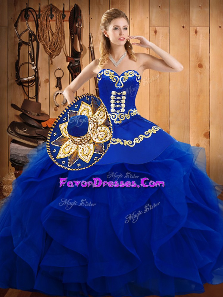  Blue Sleeveless Organza Lace Up Vestidos de Quinceanera for Military Ball and Sweet 16 and Quinceanera