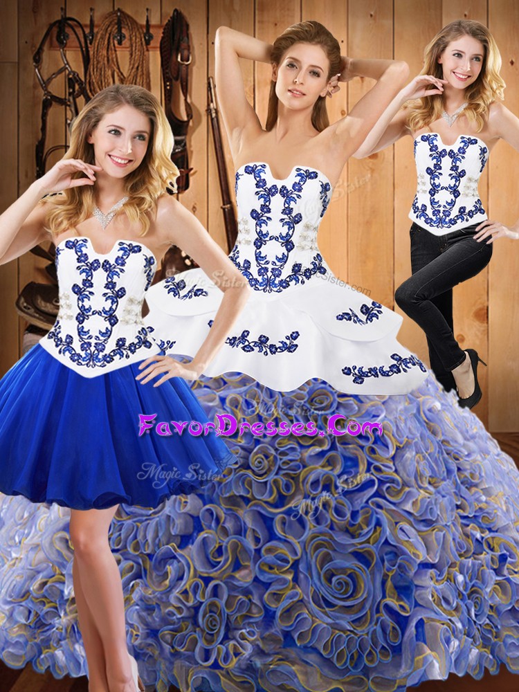 Lovely Multi-color Strapless Neckline Embroidery Sweet 16 Dress Sleeveless Lace Up