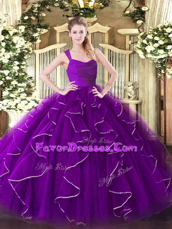 Beautiful Ball Gowns Ball Gown Prom Dress Eggplant Purple Straps Organza Sleeveless Floor Length Zipper
