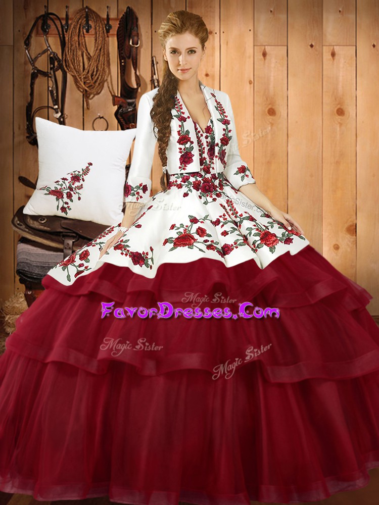  Sweetheart Sleeveless Organza Vestidos de Quinceanera Embroidery Sweep Train Lace Up
