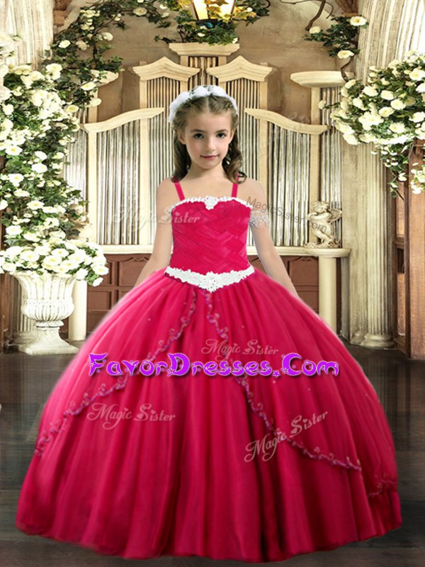  Coral Red Sleeveless Appliques Lace Up Pageant Dress Wholesale