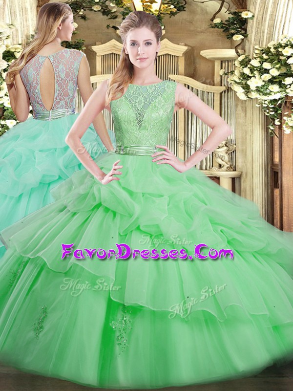  Beading and Ruffled Layers 15th Birthday Dress Apple Green Backless Sleeveless Floor Length
