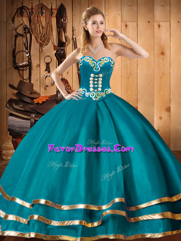 Ball Gowns Quince Ball Gowns Teal Sweetheart Organza Sleeveless Floor Length Lace Up