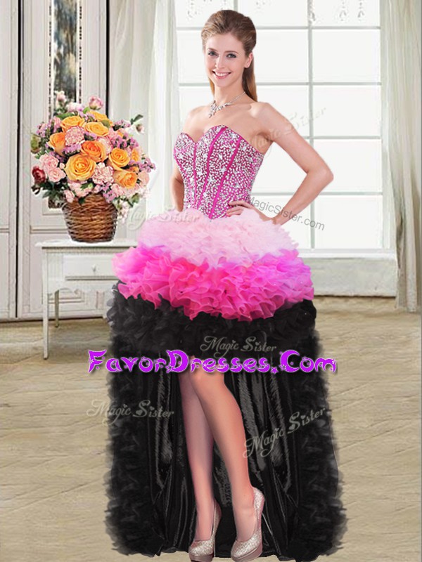 Cheap Organza Sweetheart Sleeveless Lace Up Beading and Ruffles Prom Evening Gown in Multi-color