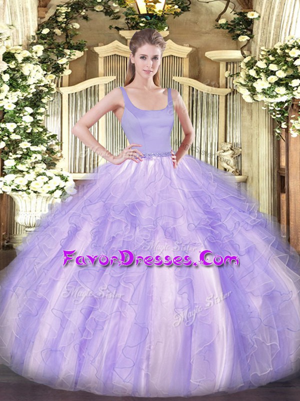  Floor Length Lavender Sweet 16 Quinceanera Dress Tulle Sleeveless Beading and Ruffles