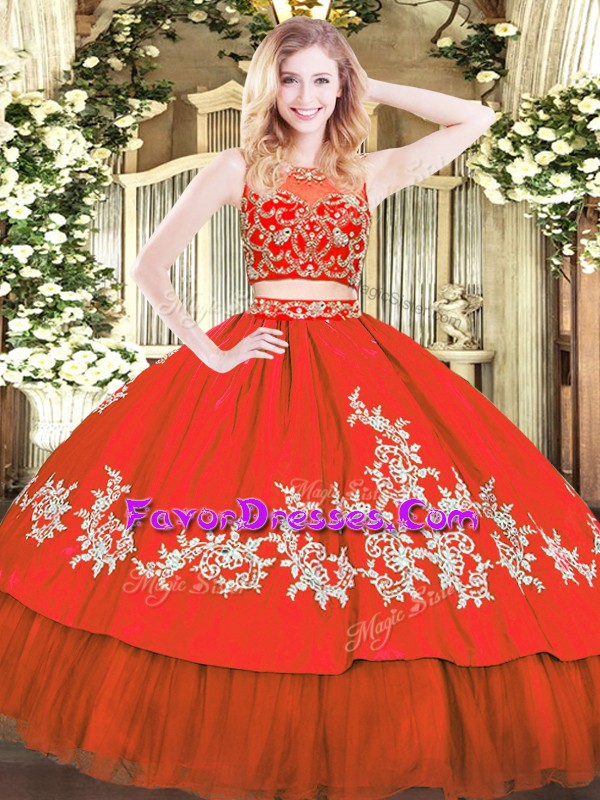 Dramatic Red Zipper Scoop Beading and Appliques Sweet 16 Dress Tulle Sleeveless
