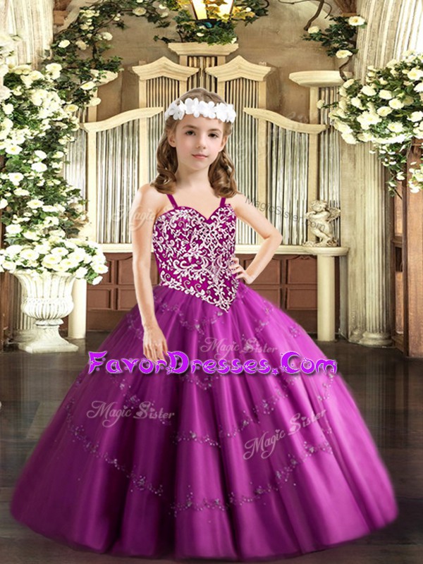  Tulle Sleeveless Floor Length Pageant Dress for Teens and Beading and Appliques