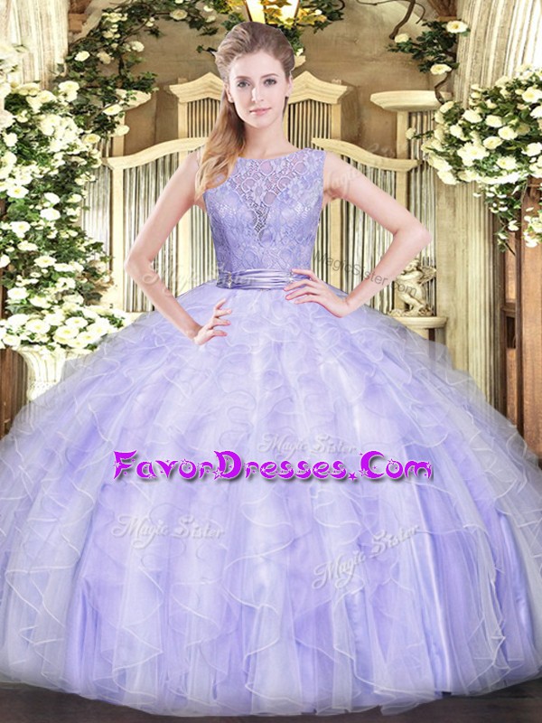 Fashionable Scoop Sleeveless Backless 15th Birthday Dress Lavender Organza