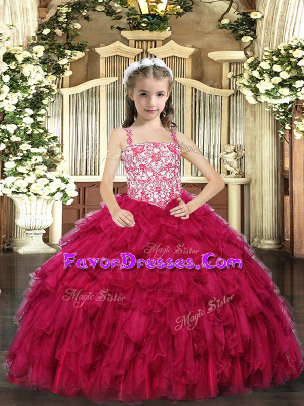  Straps Sleeveless Lace Up Pageant Dress Wholesale Red Organza
