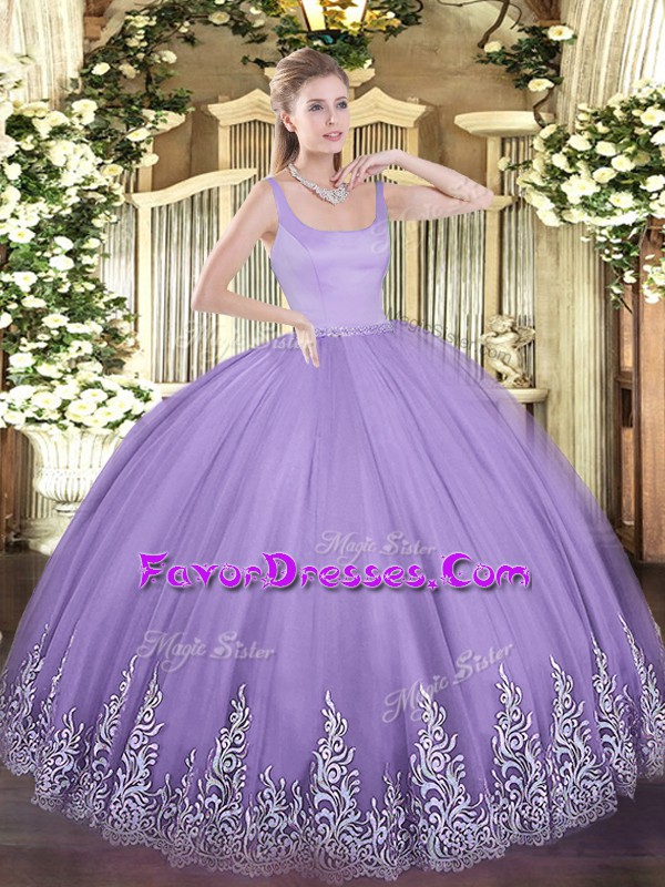  Straps Sleeveless Zipper 15th Birthday Dress Lavender Tulle