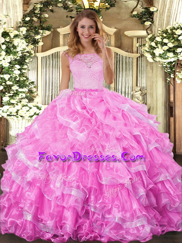 Exceptional Organza Sleeveless Floor Length Sweet 16 Dresses and Lace and Ruffled Layers