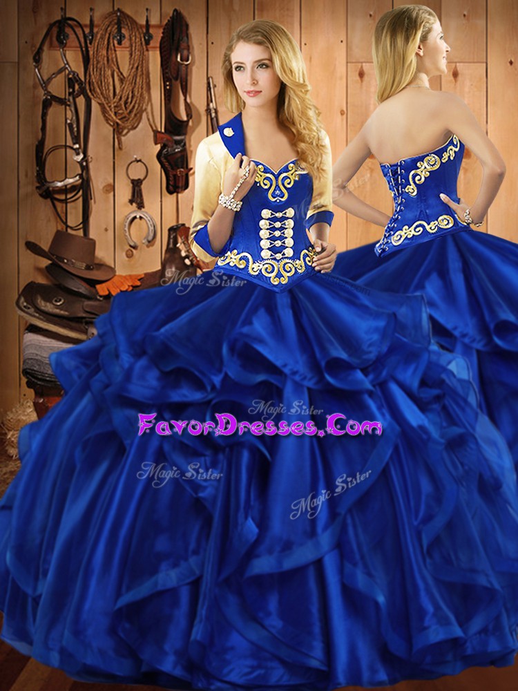  Floor Length Royal Blue Quinceanera Gown Sweetheart Sleeveless Lace Up