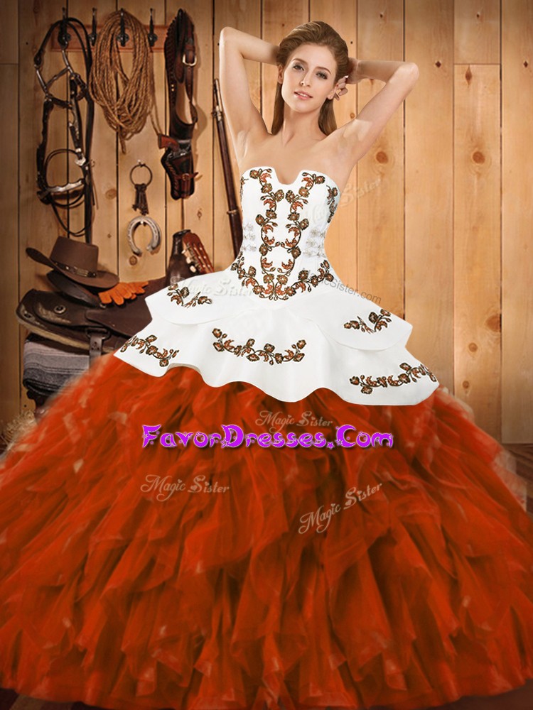 Elegant Floor Length Rust Red Quinceanera Gown Strapless Sleeveless Lace Up