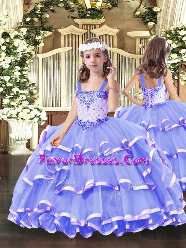  Sleeveless Beading and Ruffled Layers Lace Up Pageant Dress for Girls