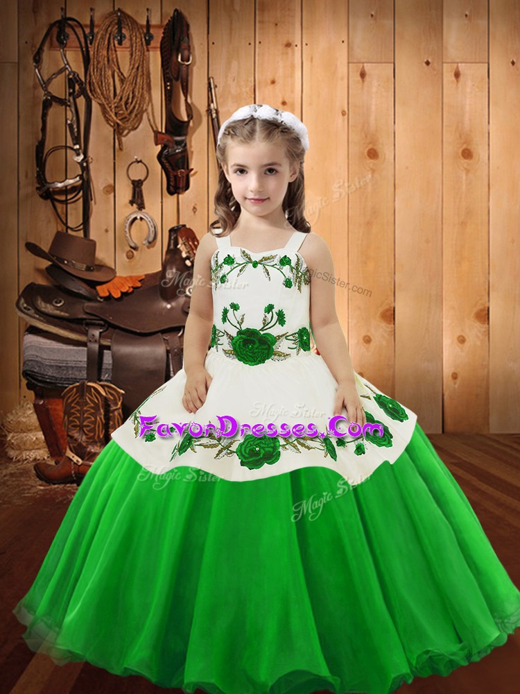 Nice Ball Gowns Pageant Dress Straps Organza Sleeveless Floor Length Lace Up