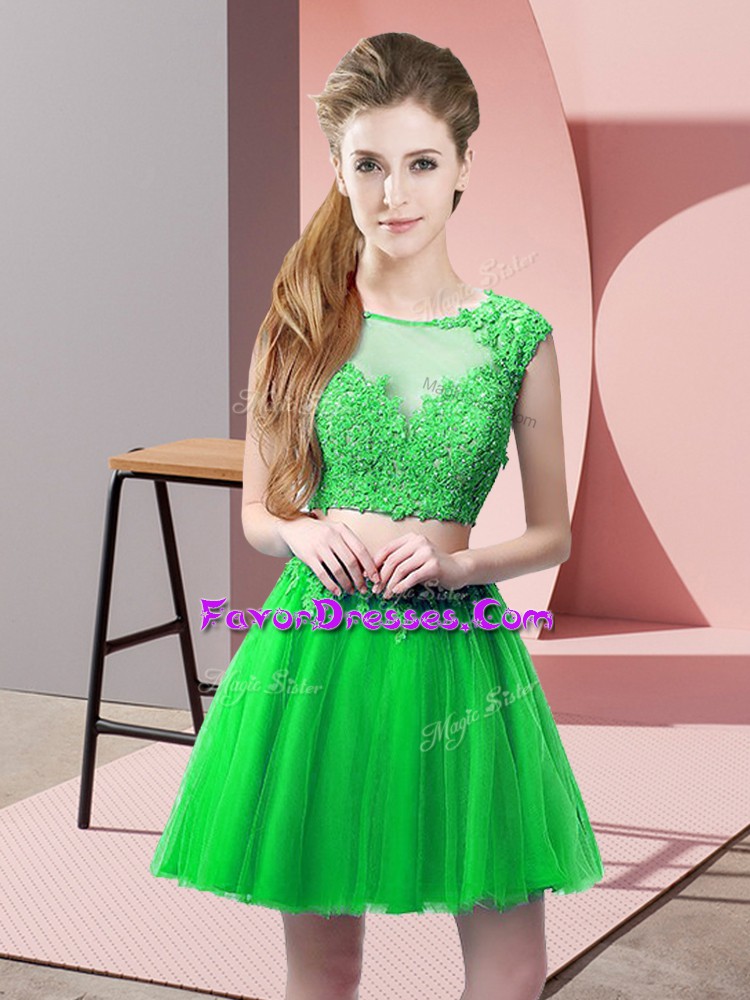  Scoop Sleeveless Zipper Prom Dresses Green Tulle