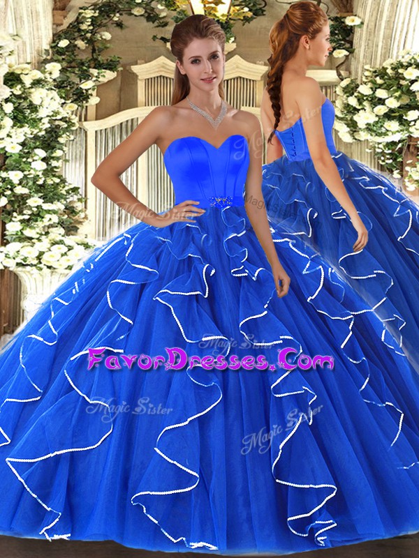 Artistic Floor Length Ball Gowns Sleeveless Blue Quince Ball Gowns Lace Up