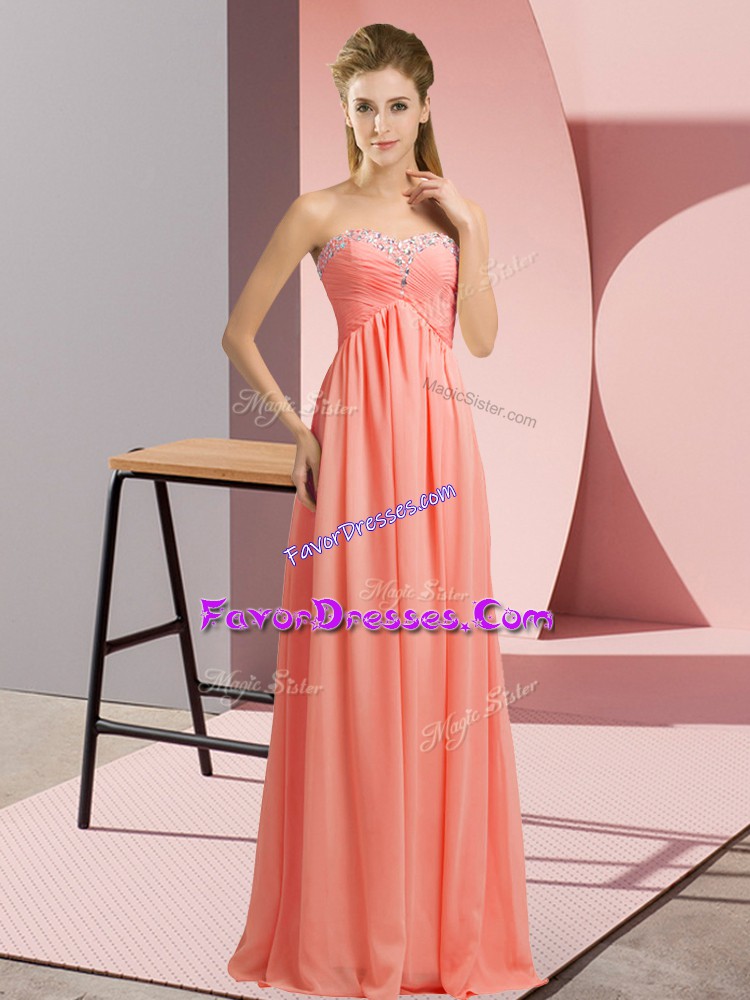 On Sale Floor Length Watermelon Red Dress for Prom Halter Top Sleeveless Lace Up